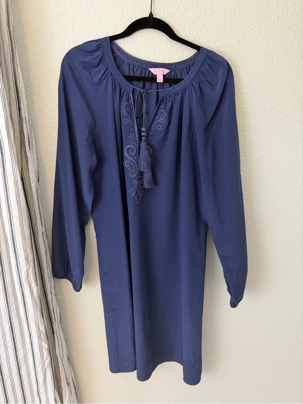 Lilly Pulitzer Navy Embroidered Roslyn Tunic Dress Sz XL Silk